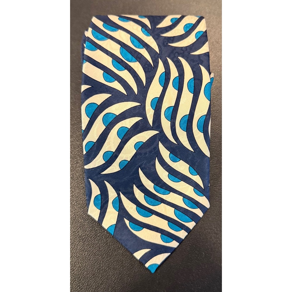 Burberrys Silk Necktie Navy Blue Abstract Geometric‎ Polka Dot Vintage Office